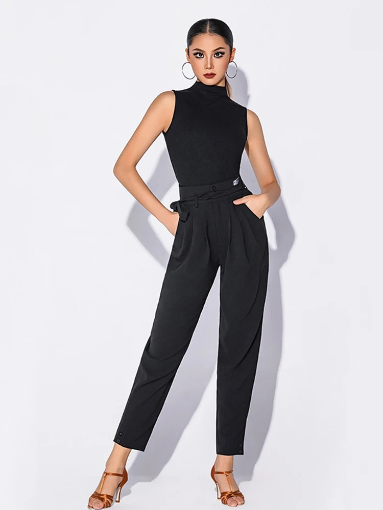 2025 여성을위한 새로운 라틴 댄스 공연 의상 하이 넥 조끼 라틴 바지 복장 여성 차차 룸바 라틴 착용 DQS20499