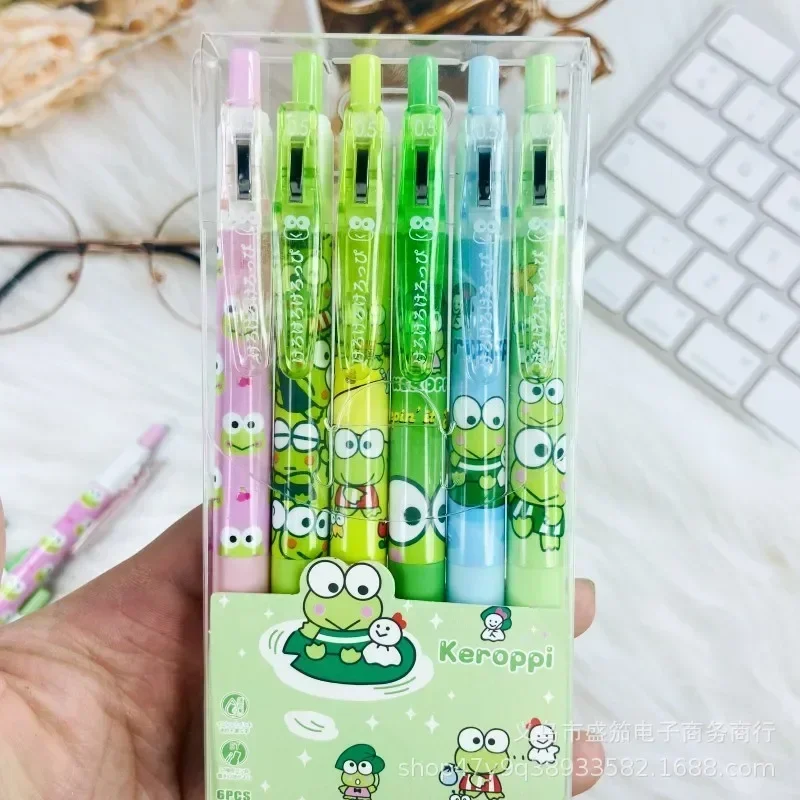 6Pcs Sanrio Kero Kero Keroppi Neutral Pen Kawaii Anime Cute Student School Supplies Examination Operation Stationery Toys Gifts