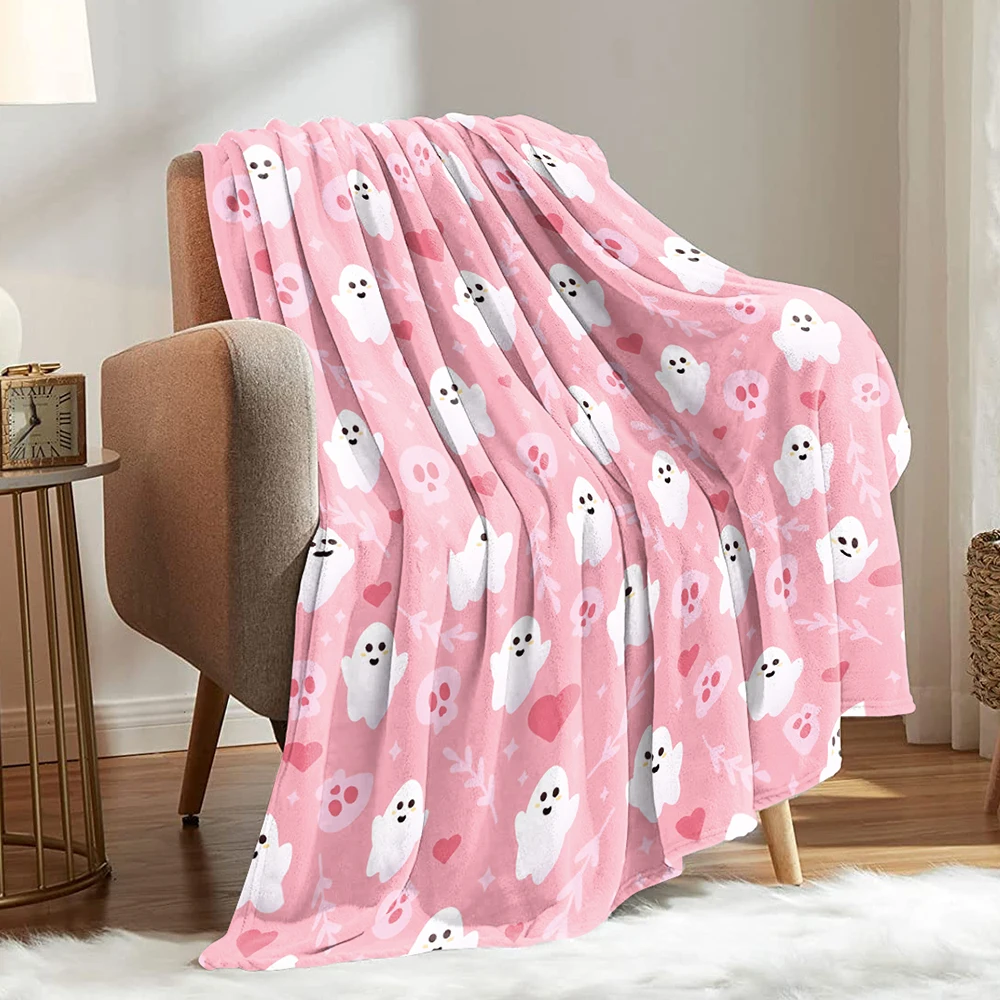 

Winter Blanket Halloween Bedsqread Cover Flannel Winter Warm Comfortable Pink Ghost Blanket Quilt for Bed Decor Home