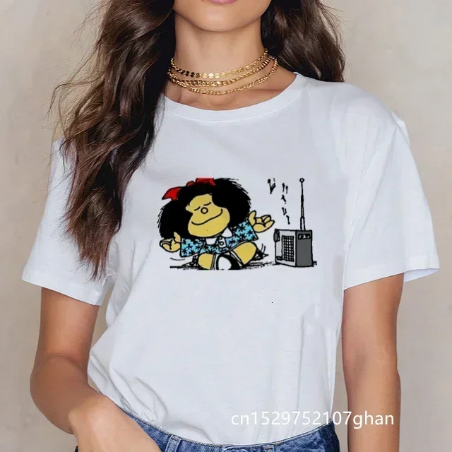 Women's T-shirt Mafalda Cartoon Fashion Print T-shirt Ladies Casual Harajuku Graphic T-shirt Short Sleeve Kawaii Tshirt Female
