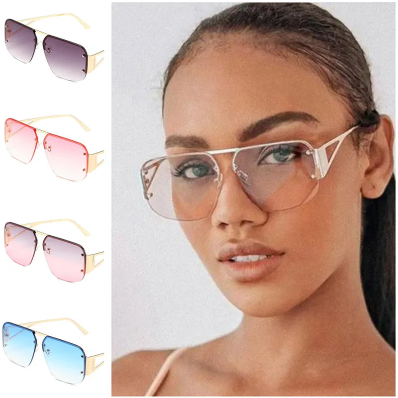 

Fashion Alloy Temples Sun Glasses Anti-UV Spectacles Personality Single Beam Eyeglasses Google Semi-Rimless Sunglasses 7 Colors