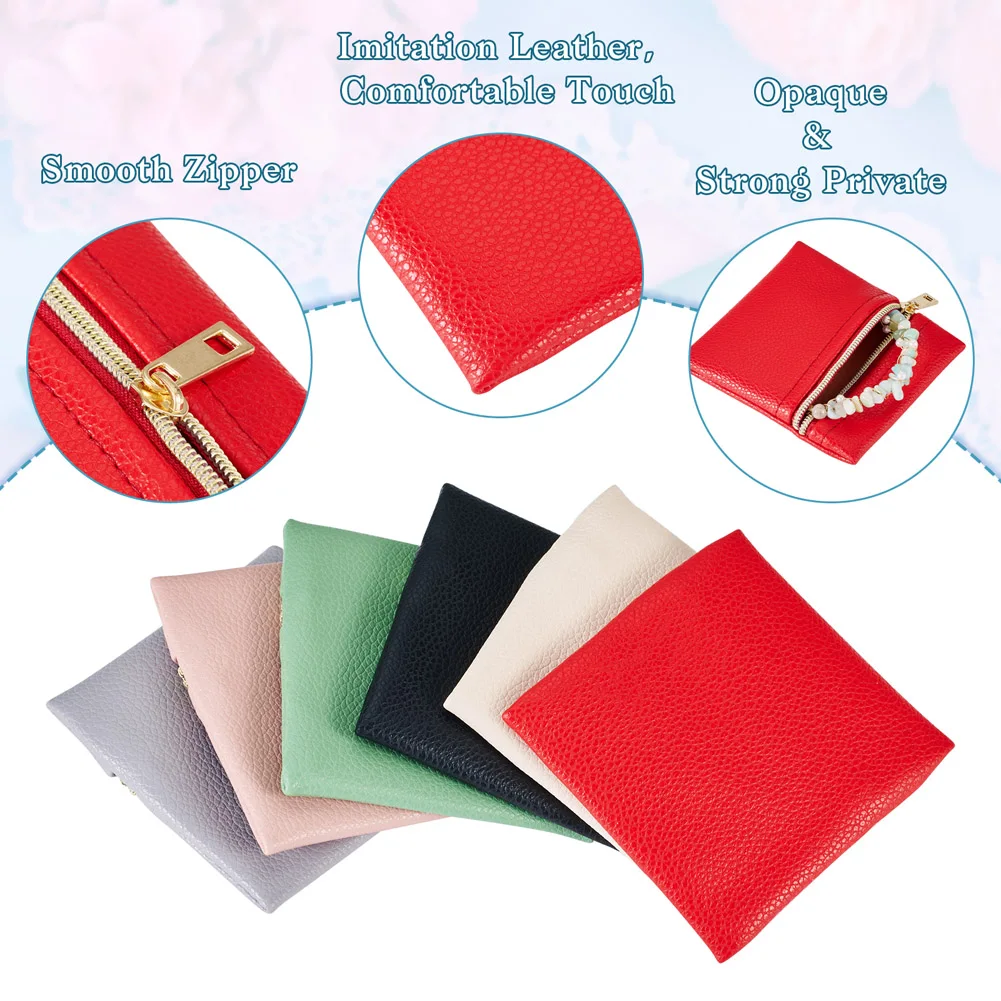 1 Set Imitation Leather Rectangle Jewelry Storage Zipper Bags for Earrings Rings Bracelets Jewelry Packaging Storage Bags