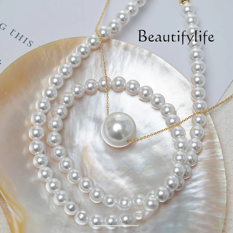 

Multi-layer stacked pearl necklace accessories women's new niche French light luxury high-end neck chain