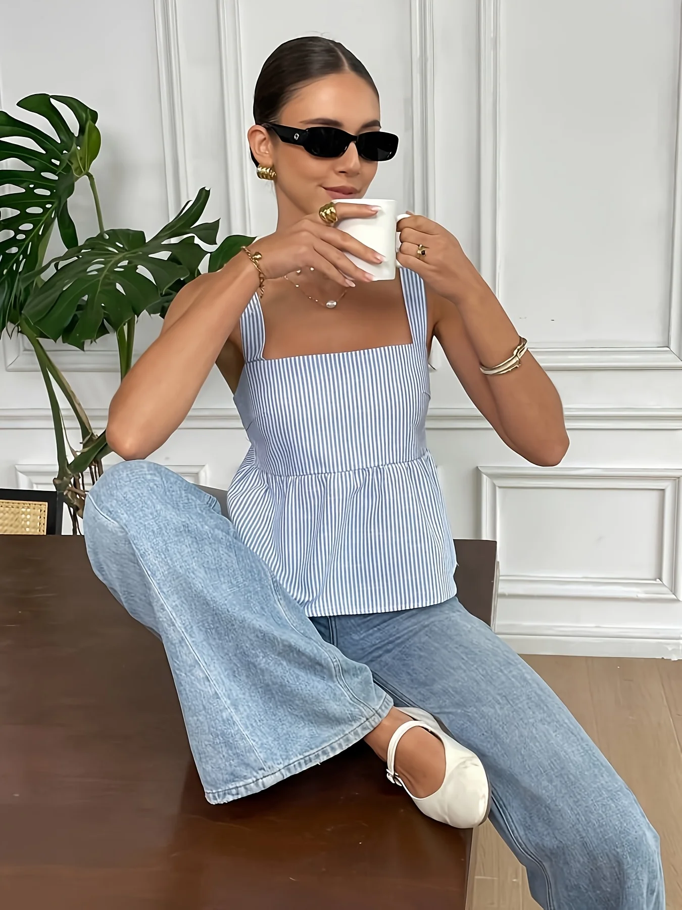 Débardeur d'été élégant à rayures pour femmes, imprimé au dos, nœud papillon, cravate, à la mode, décontracté, coupe ample, nouvelle collection