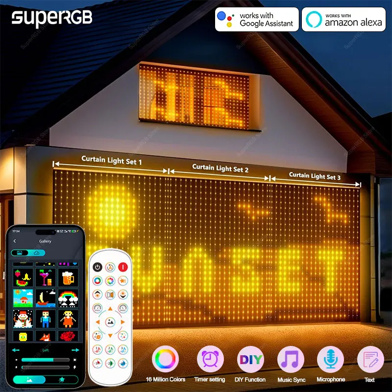 App Curtain String Light DIY Picture Text Display Led Fairy Light Garland RGB LED String Light Curtain Lights Wedding Decor