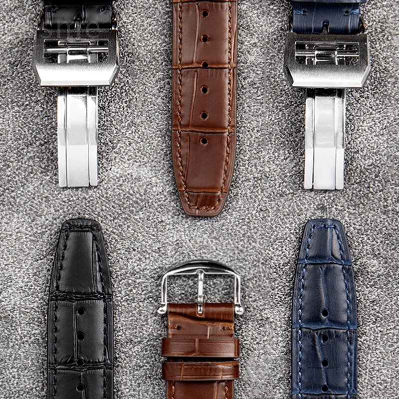 ل IWC بورتوفينو الخيزران الملمس الساعات 20 22 قسط الجلود واجهة مسطحة إبرة مشبك أزرق أسود براون سوار ساعة