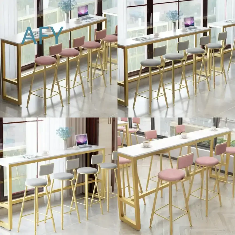 Bar Table and Chair Set for Commercial Bar Cafe Milk Tea Shop Window Display Wall Mounted High Counter Household Slate Long
