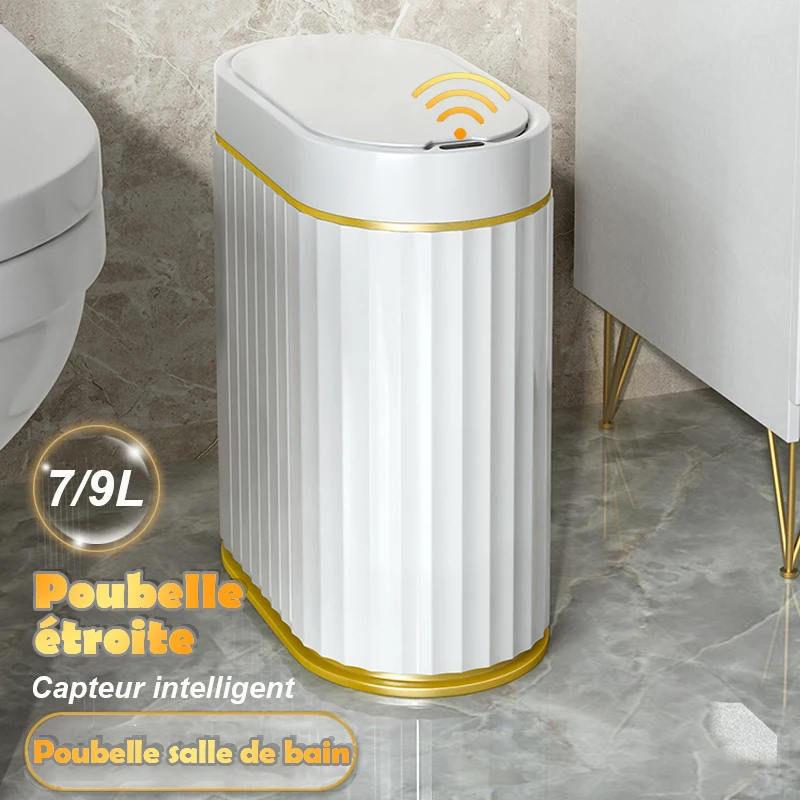 7/9L capteur automatique poubelle à la mode romaine rayé salle de bain toilette poubelle intelligente cuisine Induction poubelle poubelle