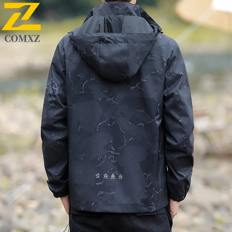 Autumn Camo Men's Jacket Trendy Cycling Thin Detachable Hat Waterproof Coat Outdoor Mountain Bike Windbreaker Chaquetas Hombre