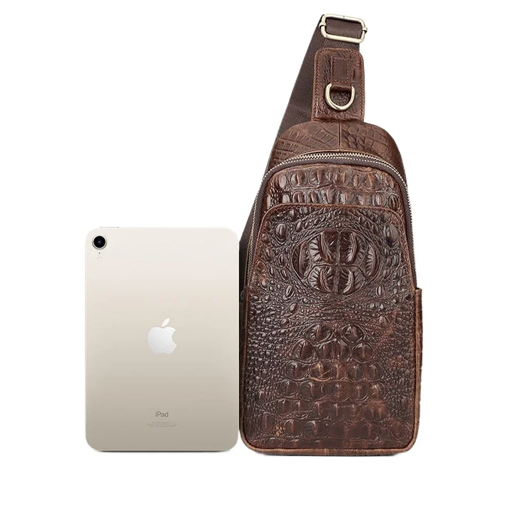New Vintage Cow Genuine Leather Men Waist Packs Casual Chest Bags High Quality Boy Alligator Pattern Brand Design Chest Shoulder