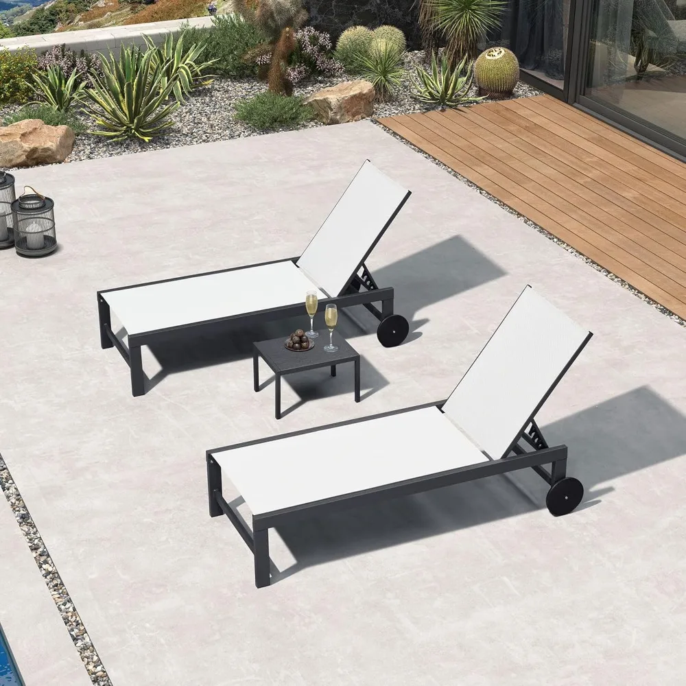

Patio Lounge Chair Set for 2 Outdoor Chaise Lounge with Adjustable Backrests and Wheels Aluminum Reclining Pool Chair for Outsi