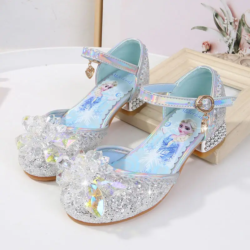 Disney-Sandalias de tacón alto para niñas, zapatos de princesa de Frozen, calzado de gran tamaño, calzado de belleza exquisita, 2022