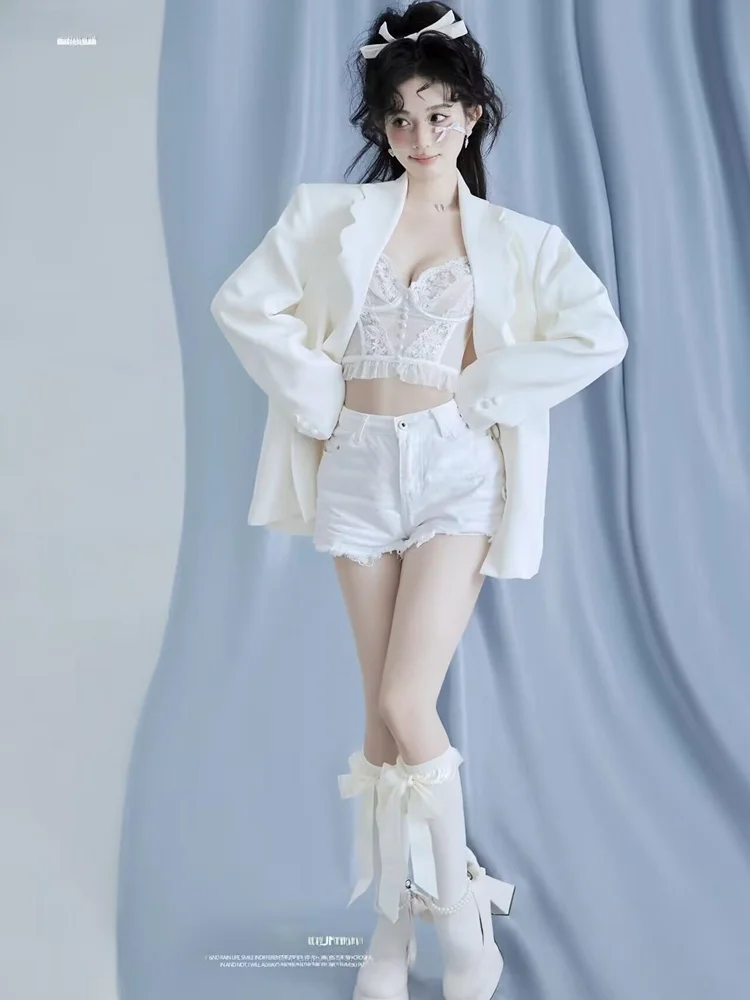 

Studio Photography Suit White Simple Girl Portrait Art Photography Clothing Set Women's Ethnic Stage Costume Summer 2025