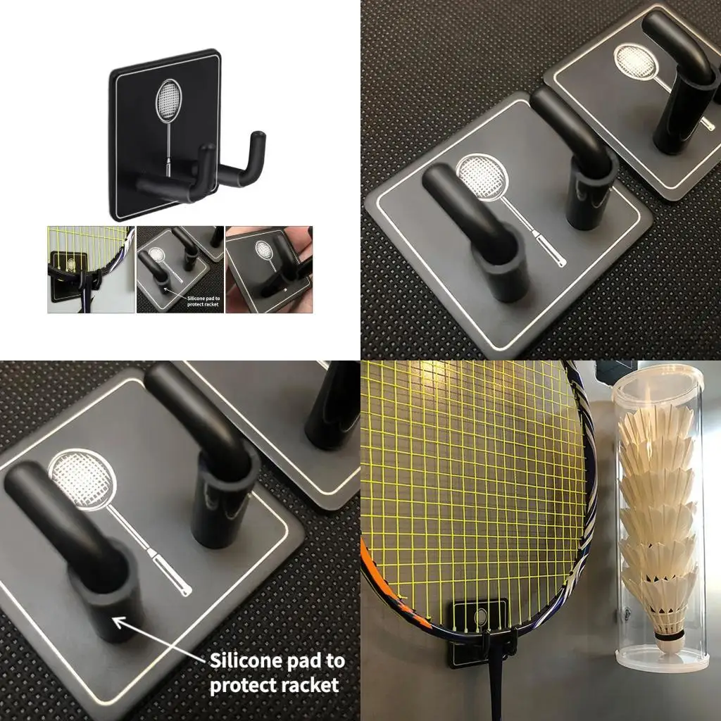 

652F Badminton Racket Holder Stainless Steel Wall Hook Wall Mounted Racket Holder Tennis Racket Storage Rack Easy to Use