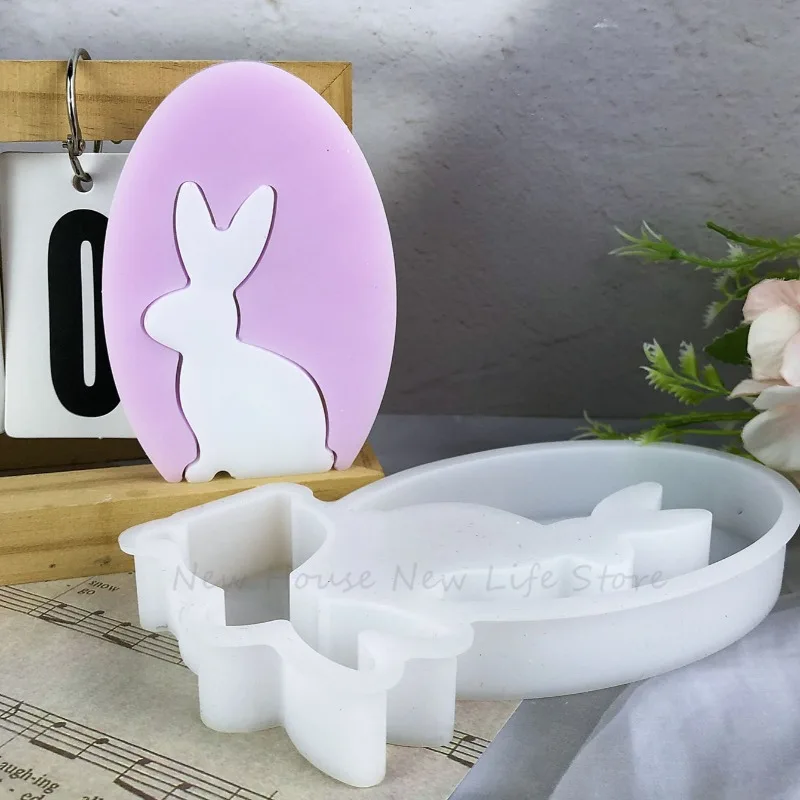 Hollow Bunny Silicone Mold Easter Egg Ornament Plaster Mold Spring Decor Hollow Egg Rabbit Aroma Candle Casting Mold Home Decor