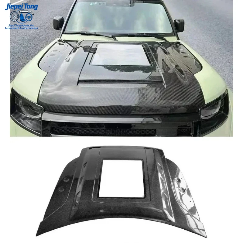 Premium-Grade FOR Land Rover Defender Clear Glass-Style Hood Dry Carbon Fiber