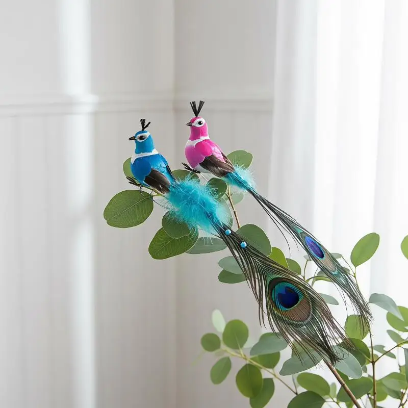 1 pièce d'ornements de Noël en forme de paon simulant l'atmosphère des branches de paon décoratives pour la maison.