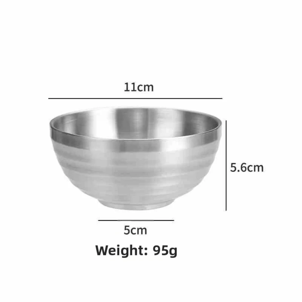 304 Stainless Steel Double Layer Insulated Bowls Threaded Design Round Shape Ramen Serving Bowls Kitchen Accessories