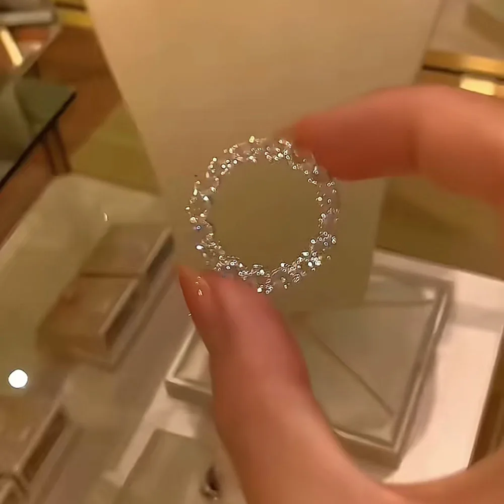 Luxury Crystal Small Round Stone Engagement Rings For Women Silver Color White Zircon Wheel Ring Wedding Band Jewelry Gift