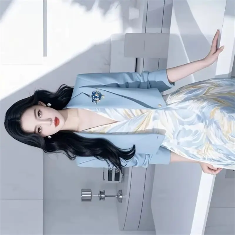 

Women's jacket New Spring Light Luxury High Sense Cardigan Loose Coat Feminine Temperament Small Fragrance Blue Suit Jacket