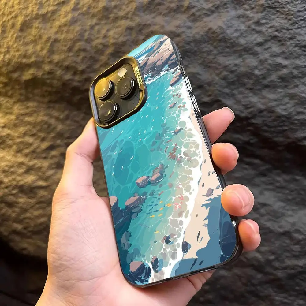 

Scenery of the Blue coast phone case for iPhone 16 15 14 13 12 11 Pro/ Max/Plus shock-proof rear cover anti-fingerprint