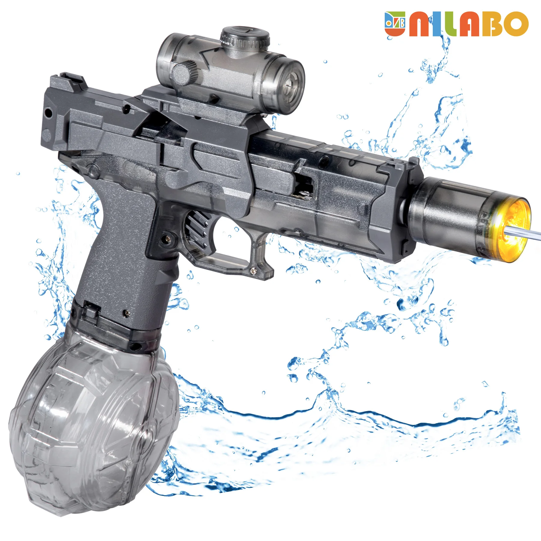 ユニラボ 電動水鉄砲、ハイパワー プレイサイレンサー、大容量、ビーチプール夏の楽しみ、夜間バトル、究極の夏の贈り物