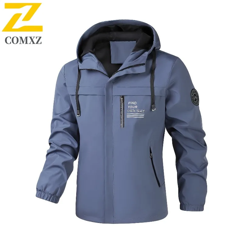 

COMXZ 2025, осенняя новая ветровка, мужская уличная спортивная куртка, пальто с капюшоном, водонепроницаемый ветрозащитный костюм для альпинизма и рыбалки