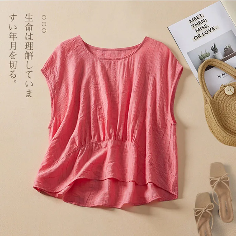 Summer Thin Ramie Women Vest Solid Women Sleeveless Tank Tops 2026 Simple Casual Waistcoat Loose Basic Blouse Female Abrigos