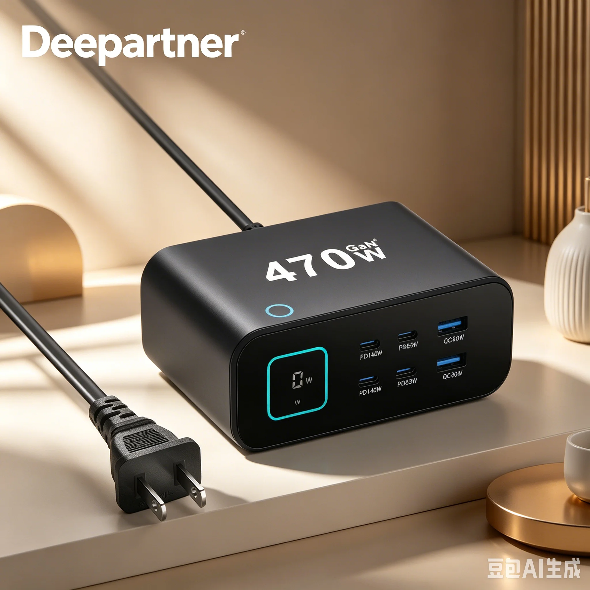 new-470w-6-port-gan-desktop-fast-charger-with-tft-digital-display-usb-c-pd-multi-port-charging-for-phones-and-tablets