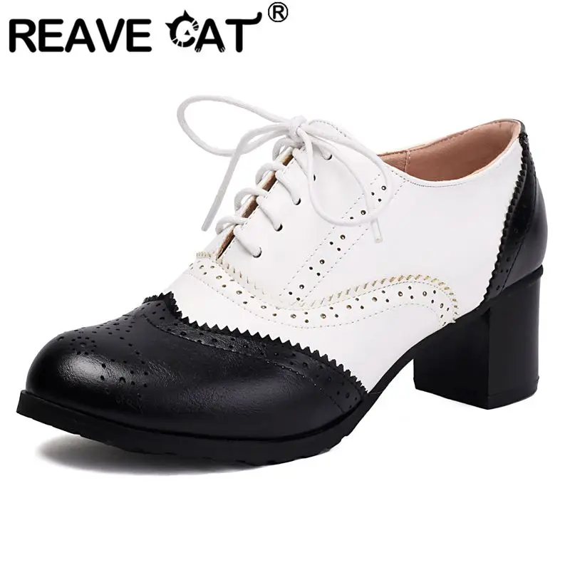 

REAVE CAT Design Женские туфли-лодочки с круглым носком на массивном каблуке 5 см, шнуровка, разноцветные, большие размеры 43, 44 45, повседневная повседневная обувь, весна 2025 г.