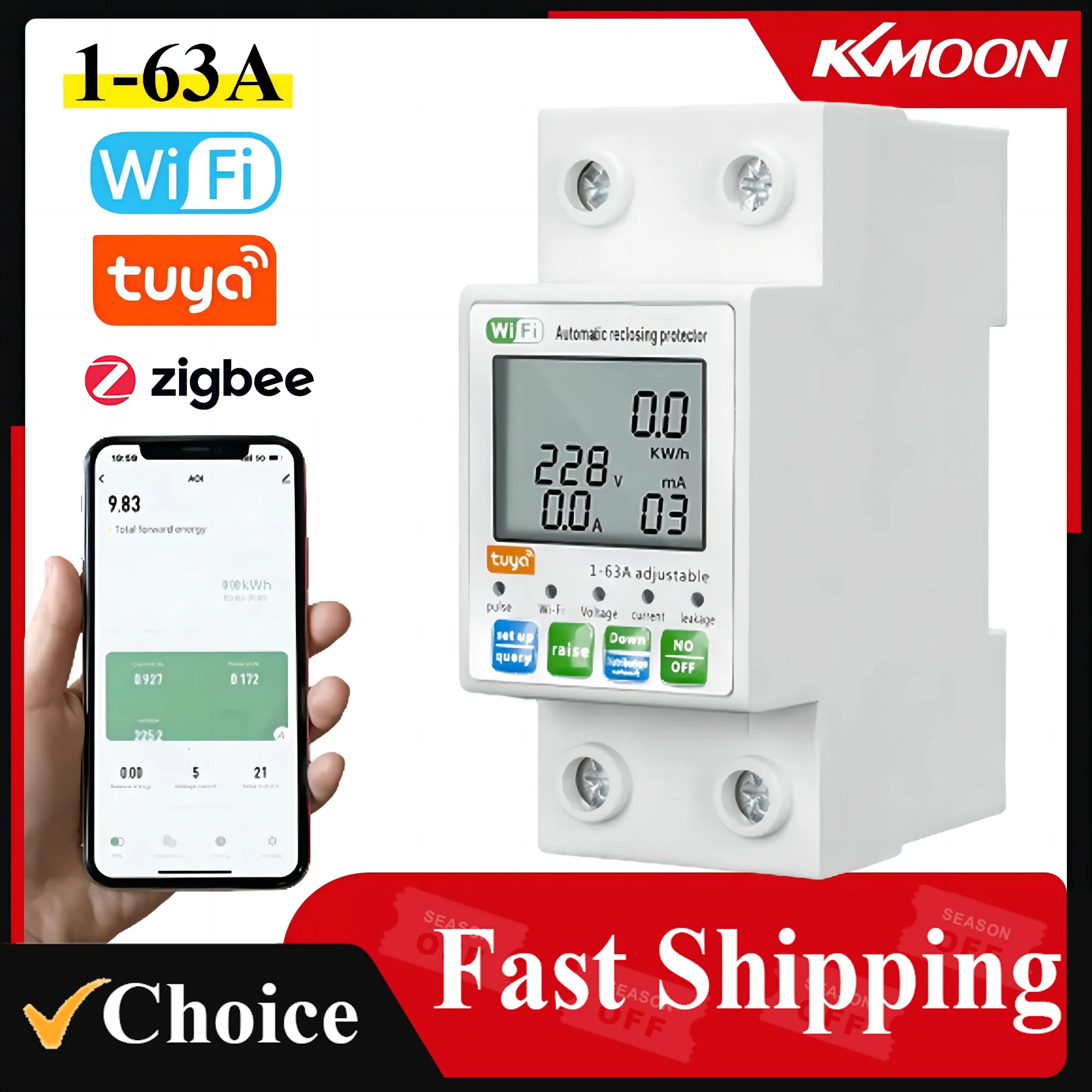 

Tuya WiFi Zigbee Smart Circuit Breaker 1-63A Intelligent Automatic Reclosing Protector Current Voltage Monitoring Meter LCD