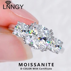 Lnngy Round Cushion Cut Moissanite Engagement Ring for Women 925 Sterling Silver Three Stone Wedding Ring Sparkling Jewelry Gift