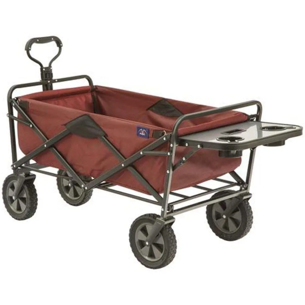 

Collapsible Outdoor Utility Wagon with Folding Table and Drink Holders, Maroon