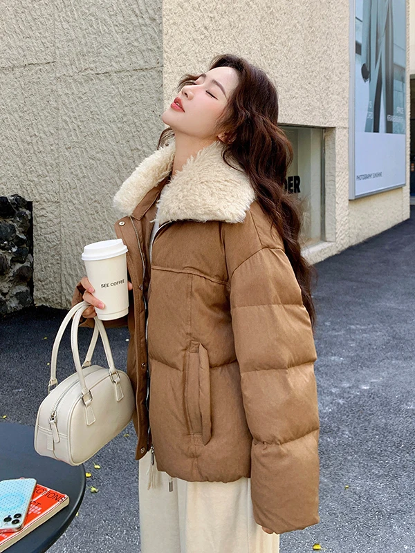 양털 칼라 다운 재킷 여성용 오트 슬레 티엔드 따뜻한 화이트 듀 페더 이너 코트 브레드 디자인 겨울 아우터웨어