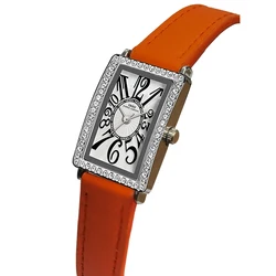 Original Luxury Watch Women Orange Leather Waterproof Handwatch Female Fashion Top Brands Ladies Rectangular Wristwatch Black