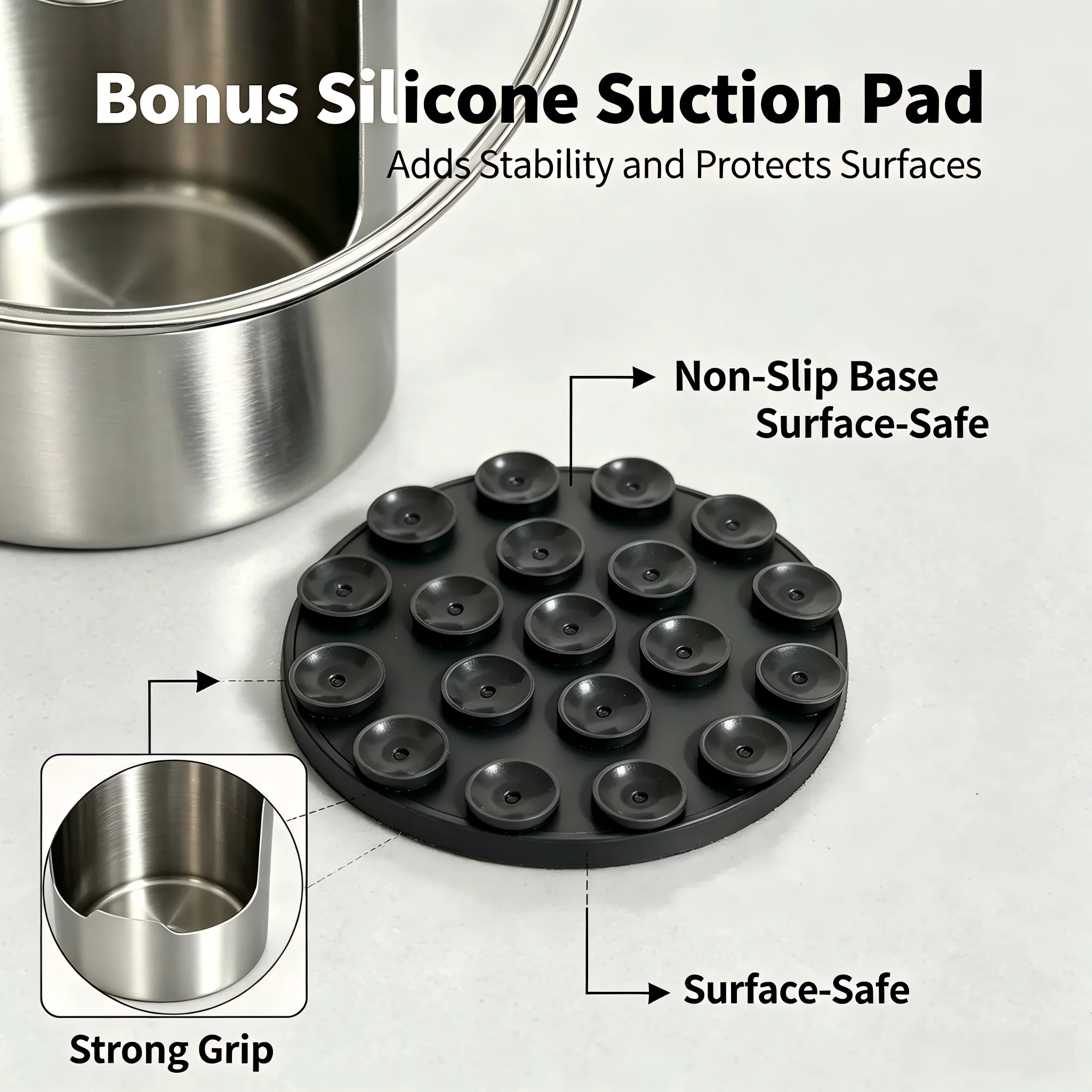 Stainless Steel Pot Lid Holder Countertop Pan Lid Rack with Non-slip Silicone Suction Mat Kitchen Organizer