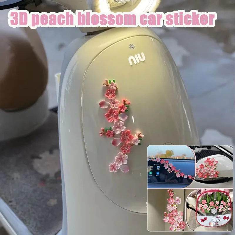 32/64PCS 3D Floating Cherry Blossom Resin Sticker Decal DIY Fashion Ornament for Car Rear Bumper Electric Vehicle