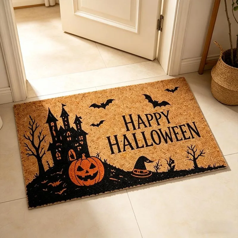 Fall Pumpkin Welcome Doormat Maple Leaf Harvest Print Indoor Outdoor Floor Rug Autumn Thanksgiving Carpet for Door Porch Decor