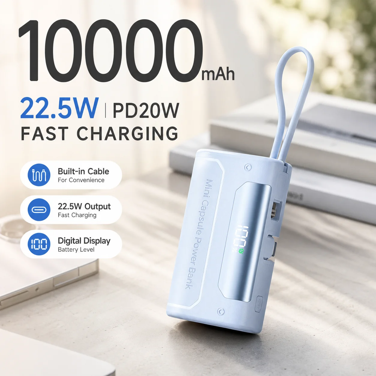 10000mAh Power Bank Portable Charger 2 in 1 Lightweight Pocket External Battery for iPhone Huawei Samsung Mobile Phone