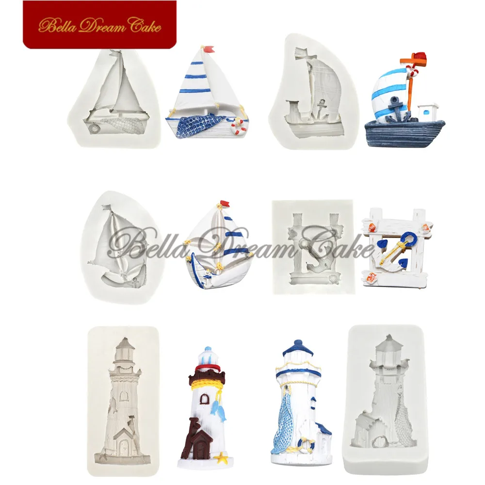 3D Sailboat/Lighthouse Design Silicone Mold Chocolate Fondant Mould DIY Clay Resin Model Cake Decorating Tools Kitchen Bakeware