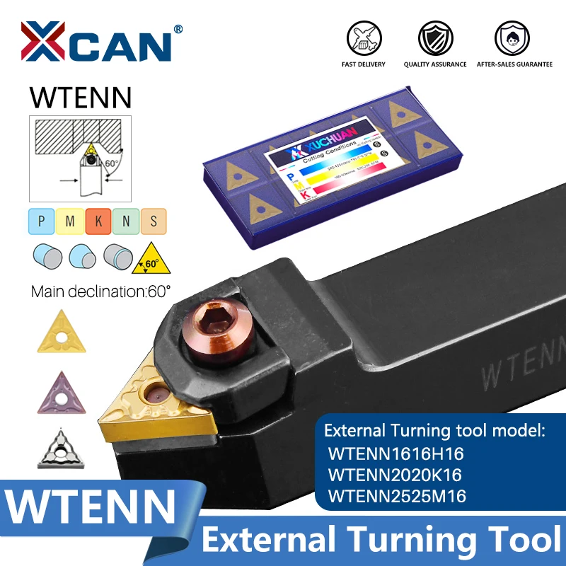 XCAN CNC Lathe Tools WTENN1616H16 WTENN2020K16 WTENN2525M16 External Triangul Turning Tool Holder TNMG Carbide Inserts