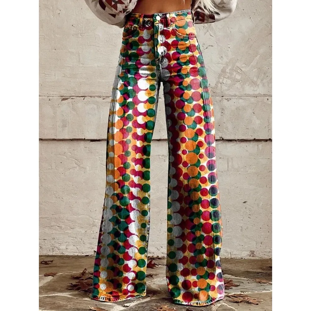 Y2K Ästhetik: Himmelblau-Sonnen-Mond-Stern-Print High-Waist Wide-Leg-Hose für Damen – Grunge Streetwear Lässige Loose-Fit-Hose Übergröße – Detail 9