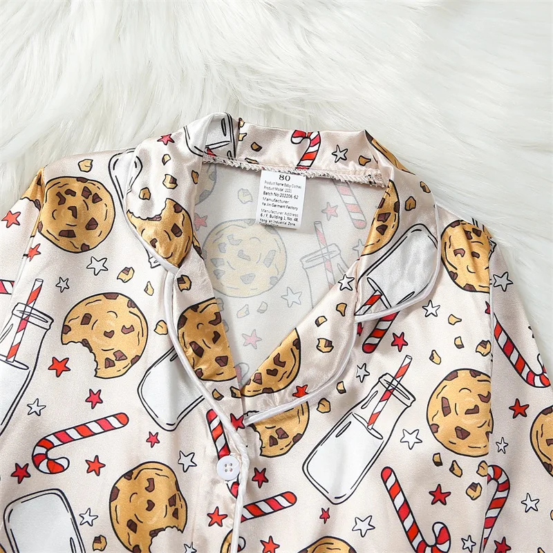 Kids Christmas Pajamas Set Santa Claus Cookie Print Long Sleeve Tops with Pants Sleepwear