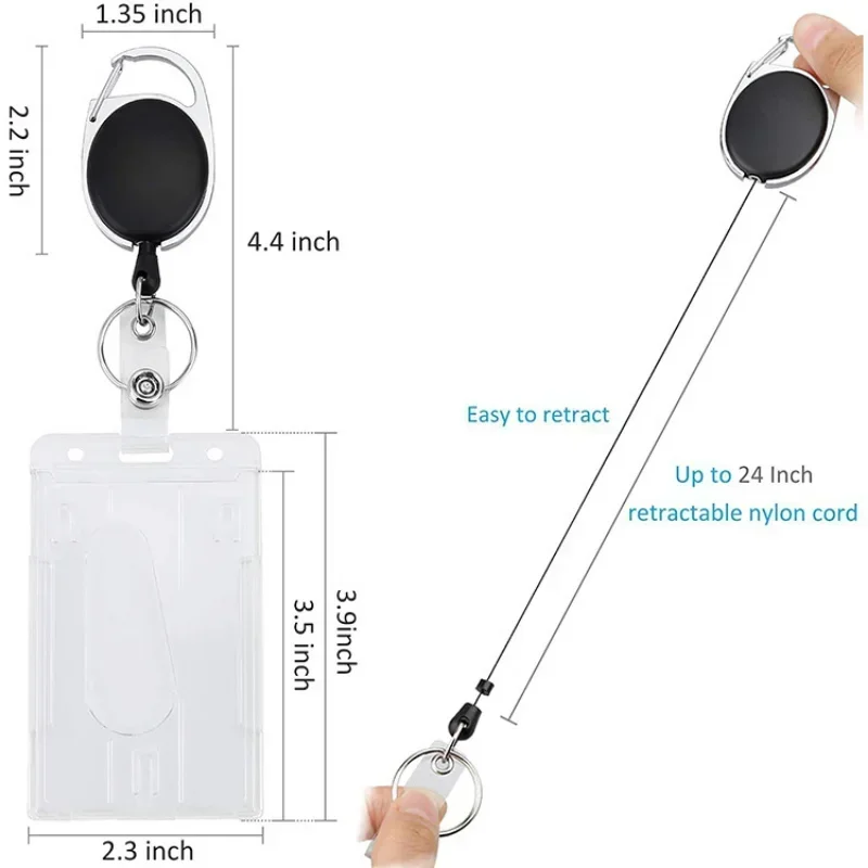 Transparent Double Cards Slots ID Tag Badge Holder with Badge Reel 2 Cards Storage Organizer Employee Pass Work Card Case Sleeve image 4