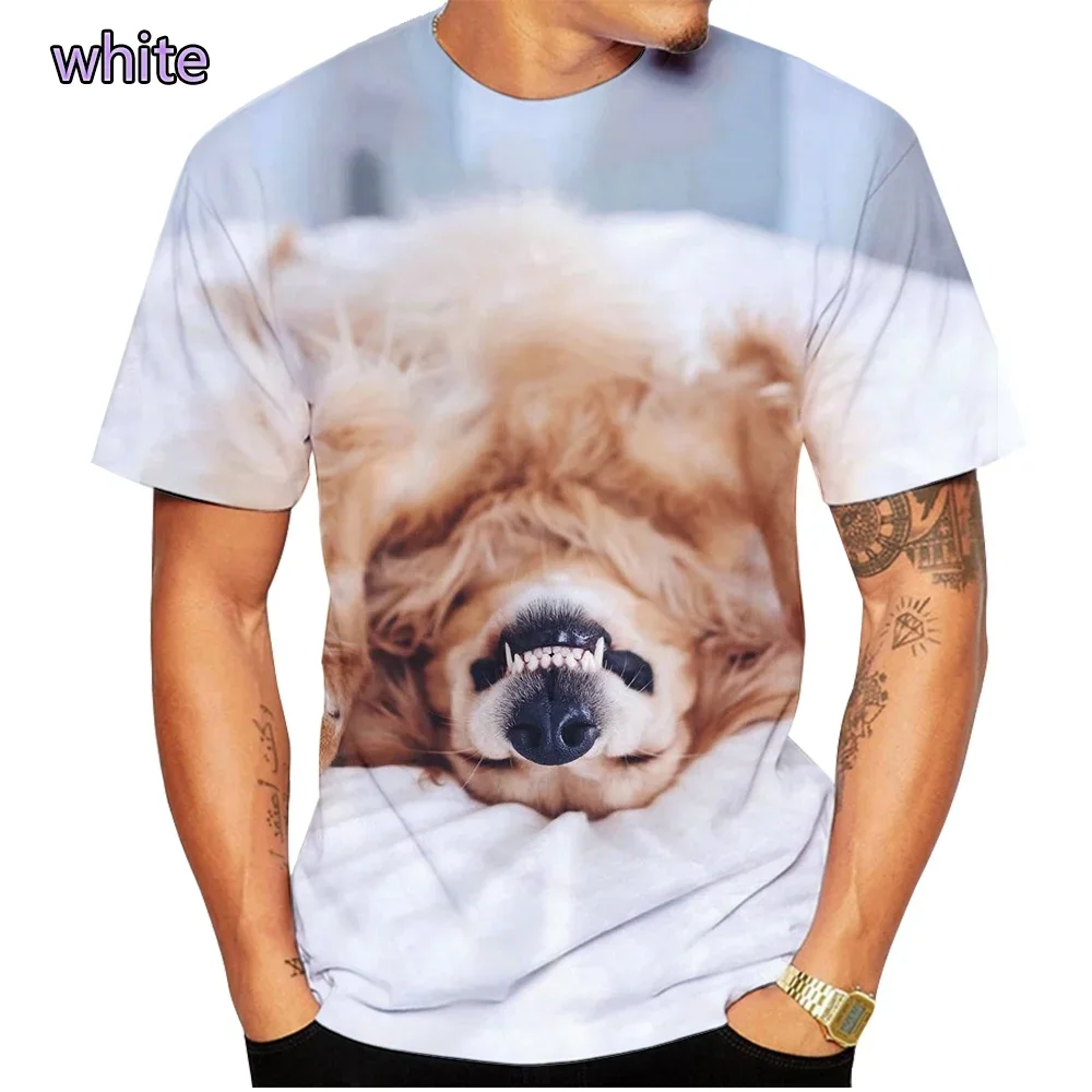 2024 Fashion Short Sleeve Cute Dog Summer 3D Printed T-Shirt Golden Retriever Fashion Casual Men\'s T-Shirt