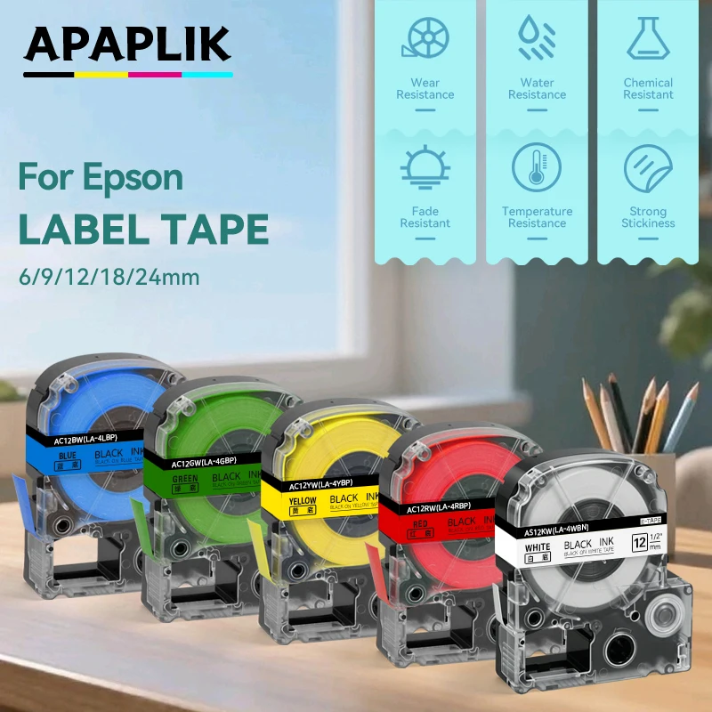 6/9/12mm For Epson Label Tape SS12KW SS9KW SS6KW Black on White Compatible for Espon LW-300 LW-400 LW-600P LW-700 Label Maker