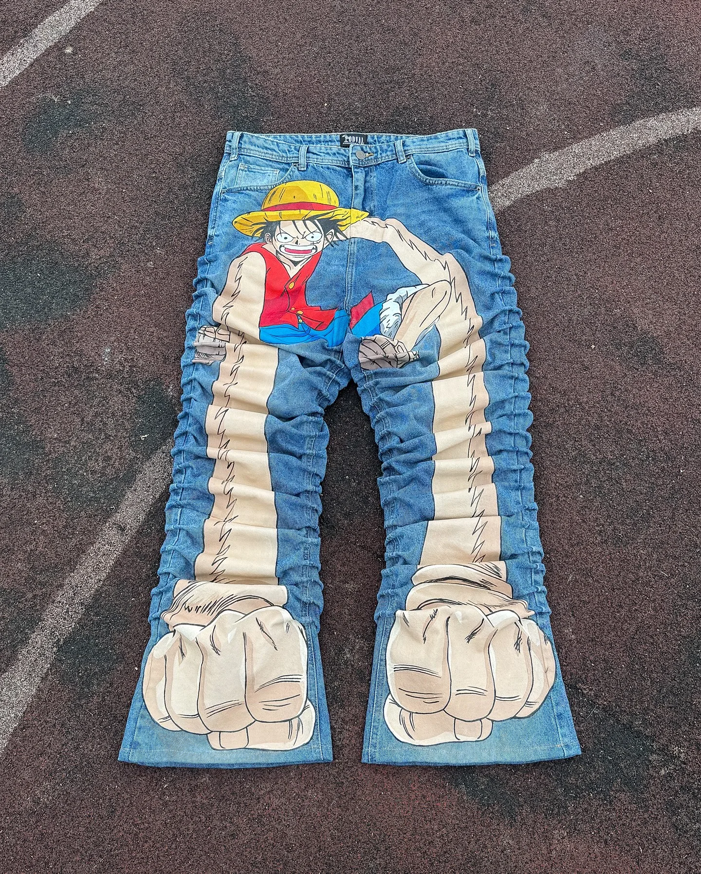 Harajuku anime graphic mens baggy jeans wide leg jean couples streetwear y2k denim high waist wide trouser pants men clothing