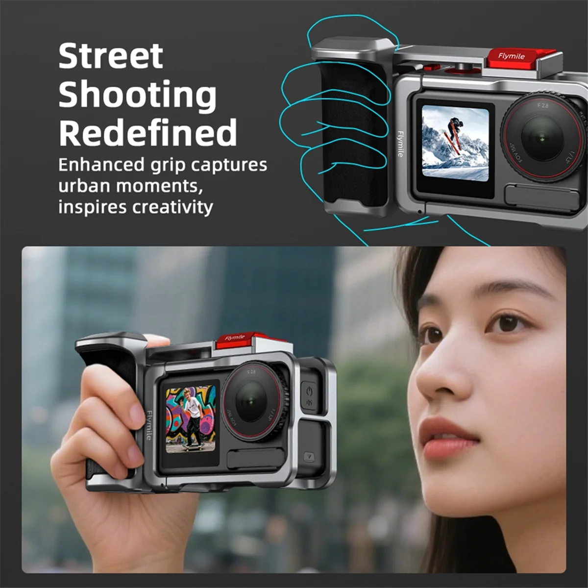 

2025+ Metal Street Photo Vlog Grip Mount for ACTION 4/3/5PRO Grip Kit Camera Metal Frame Case