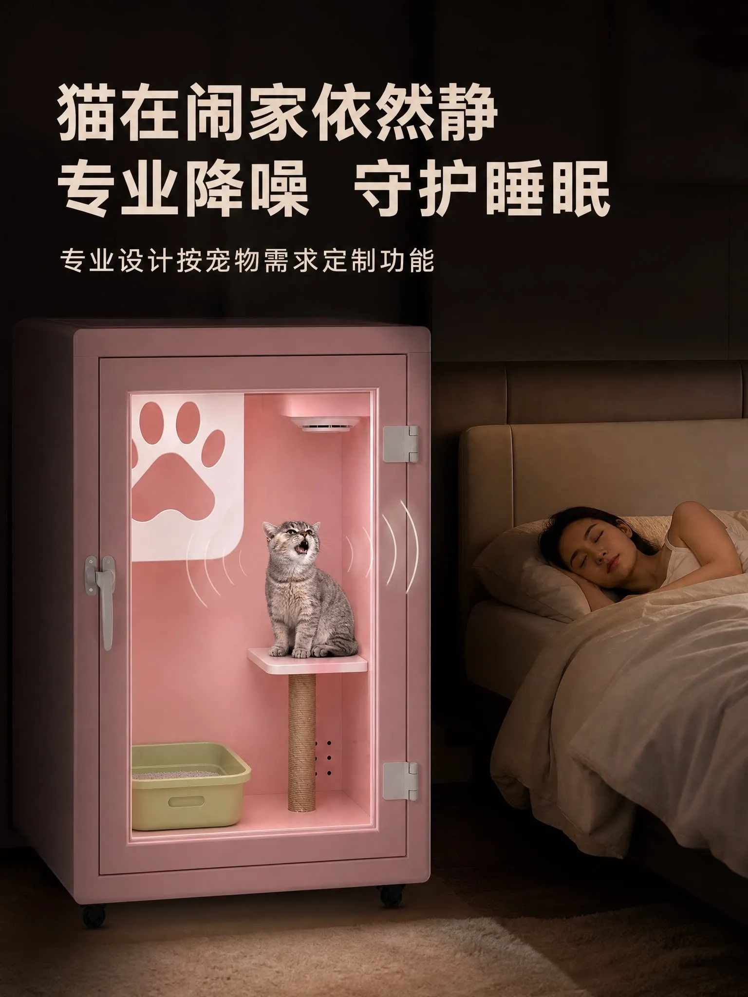 Pure solid wood princess powder silent cat cabinet cat nest home indoor professional noise reduction cat villa pet warehouse