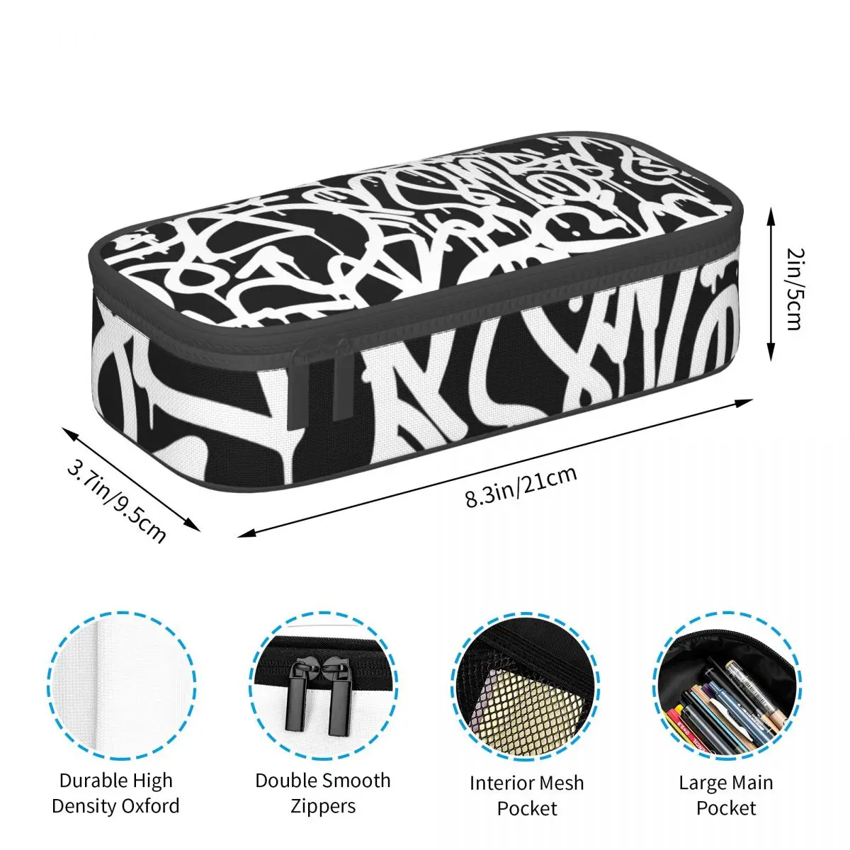 Black And White Graffiti Pencil Cases Big Capacity Pen Bags Pen Box Pencil Pouch For Boys Girls Students Stationery School